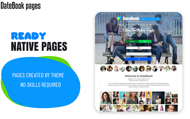DateBook - Dating WordPress Theme. Ready native pages.
