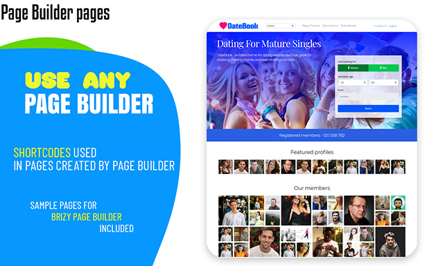 DateBook - Dating WordPress Theme. Use Brizy Page Builder pages.